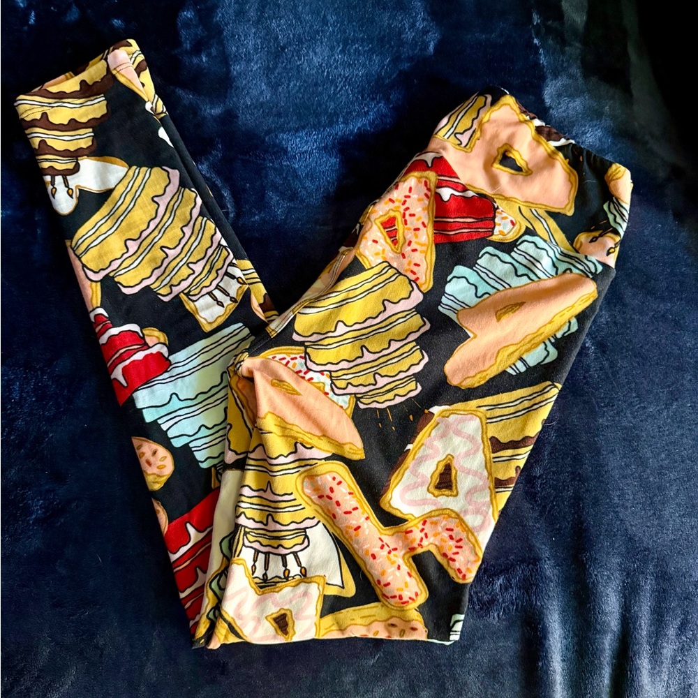 LuLaRoe Black and Multicolor Dessert Print Leggings